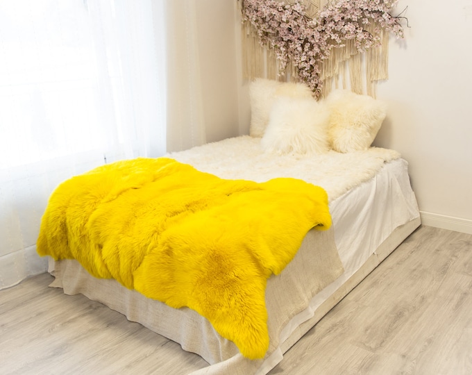 Triple Yellow Merino Sheepskin Rug | Long rug | Shaggy Rug | Chair Cover | Area Rug | Yellow Rug | Carpet | Yellow Throw | Sheep Skin