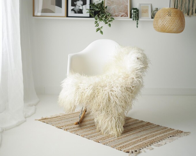 Real Icelandic Sheepskin Rug Scandinavian Decor Sofa Sheepskin throw Chair Cover Natural Sheep Skin Rugs Curly Ivory #IS84