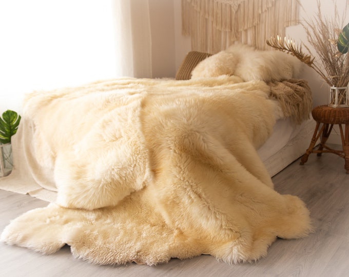 Real Fur Sheepskin Throw | Super Large | Sheepskin Rug | Boho Blanket | Merino Deca Sheepskin