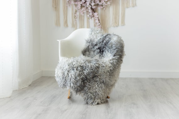 Real Sheepskin Rug Genuine Rare Gotland Sheepskin Rus - Curly Fur Rug Scandinavian Sheep skin - Gray White Sheepskin #G7