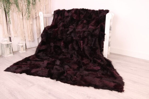 Luxurious Toscana Sheepskin Real Fur Bed Spread Throw Real Fur Blanket Sheepskin throw Sofa Cover Luxury Blanket Comforter Purple Fu29