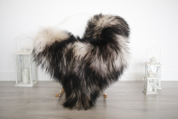 Real Icelandic Sheepskin Rug Pelt soft long fur Large Sheep Skin - Mouflon Black Sheepskin Throw Sheep skin Black Tips Cover Scandinavian