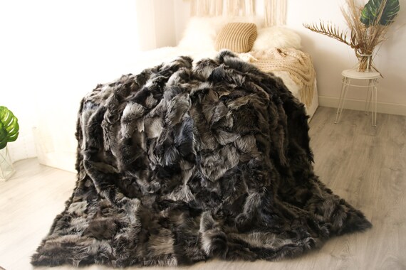 Luxurious Toscana Sheepskin Real Fur Bed Spread Throw Real Fur Blanket Sheepskin throw Sofa Cover Comforter Boho Ivory 1FU12