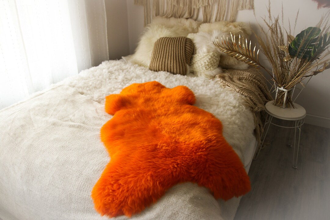 Real Sheepskin Genuine Natural Orange Sheepskin Rug Throw Scandinavian