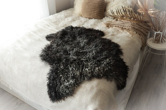 Real Sheepskin Rug Genuine Rare Gotland Sheepskin Rus - Curly Fur Rug Scandinavian Sheep skin - Gray Brown Curly Sheepskin #2Bohgot2