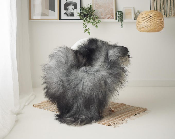 Real Icelandic Sheepskin Rug Scandinavian Home Decor Sofa Sheepskin throw Chair Cover Natural Sheep Skin Rugs Gray Black #IS213