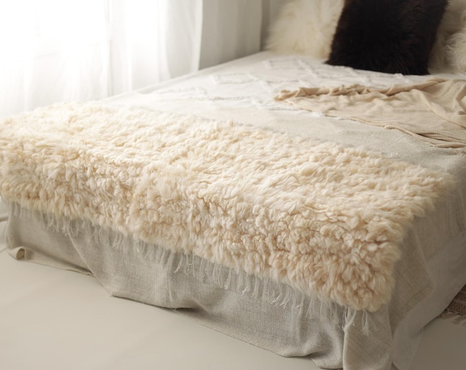 Exclusive Genuine Unique WOVEN Lamb Sheepskin, Lambskin Rug, Pelt, Throw, Blanket Giant Extra Large -Creamy White
