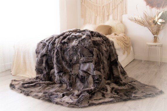 Luxurious Patchwork Toscana Sheepskin Real Fur Throw | Real Fur Blanket | Sheepskin throw | Boho Throw |1Fu25