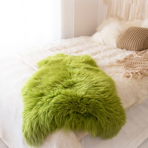 Genuine Natural Green Sheepskin Rug Sheepskin Throw  Scandinavian Style | Scandinavian Rug | Green  Sheepskin