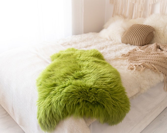 Genuine Natural Green Sheepskin Rug Sheepskin Throw  Scandinavian Style | Scandinavian Rug | Green  Sheepskin