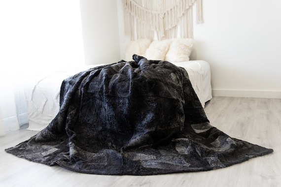 Luxurious Patchwork Sheepskin Real Fur Throw Real Fur Blanket | Sheepskin throw | Sheepskin Blanket Boho Throw Graphite #FuFu112