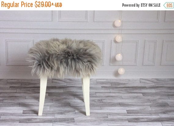 ON SALE Gray Stool Cover | Sheepskin Stool Cover | Chairl Cover | Furry Stool | Scandinavian Decor | Seat Pad | Chair Pad
