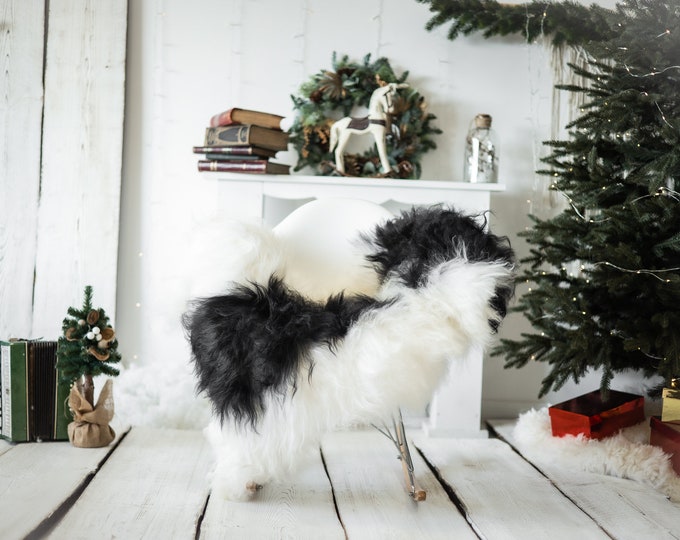 Real Icelandic Sheepskin Rug Scandinavian Decor Sofa Christmas Sheepskin throw Chair Cover Natural Sheep Skin Rugs Black White #Iceland577