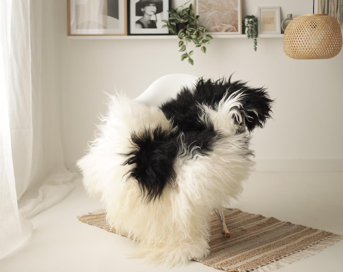 Real Icelandic Sheepskin Rug Scandinavian Decor Sofa Sheepskin throw Chair Cover Natural Sheep Skin Rugs Ivory Black #IS265
