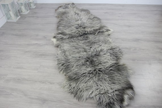 Double XXL Sheepskin Rug | Long rug | Shaggy Rug | Chair Cover | Runner Rug | Carpet | Gray White Sheepskin | Sheepskin Rug | Grayszy3