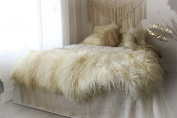 Double Icelandic Sheepskin Rug Long rug Sheepskin Throw Chair Cover Runner Rug Carpet White Ivory Sheepskin Sheep Skin Rug | 2double5