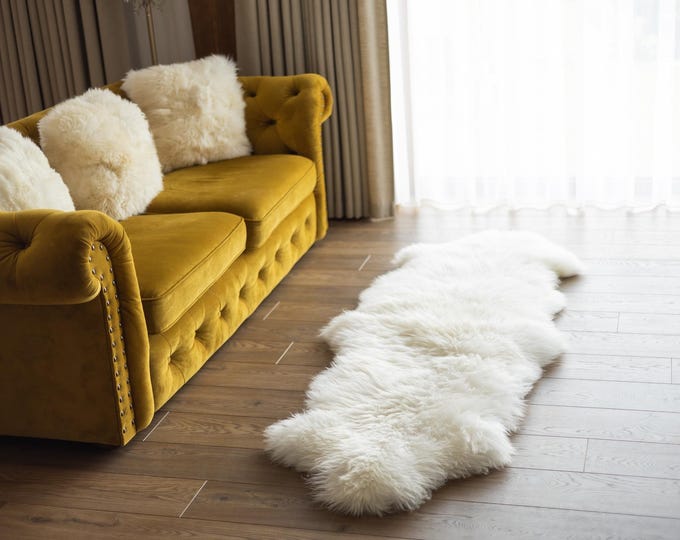 ON SALE Exclusive Genuine Natural Sheepskin / Lambskin Rug, Pelt, soft long fur XXl LARGE  super soft fur - Double - creamy white