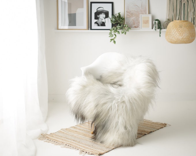 Real Icelandic Sheepskin Rug Scandinavian Decor Sofa Sheepskin throw Chair Cover Natural Sheep Skin Rugs Gray White #Iceland1551