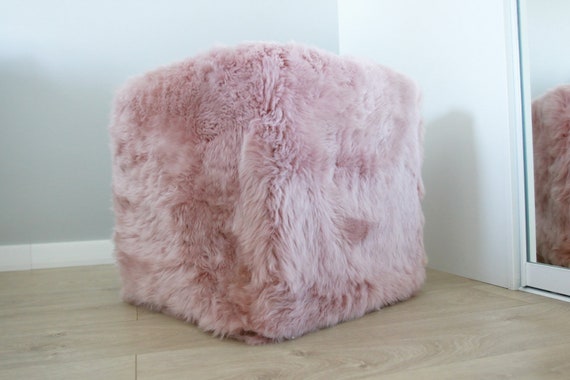 Real Sheepskin Lilac Pouf, Fur Bench, Real Fur Pouf, Sheepskin Cube, Sheepskin Ottoman