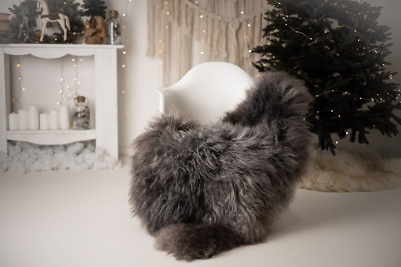 Real Sheepskin Rug Genuine Rare Gotland Sheepskin Rus - Curly Fur Rug Scandinavian Sheep skin - Curly Rug Gray Sheepskin #G71