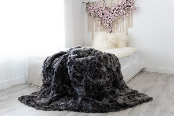 Luxurious Patchwork Toscana Sheepskin Real Fur Throw | Real Fur Blanket | Sheepskin throw | Sheepskin Blanket | Boho Throw |FuFu48