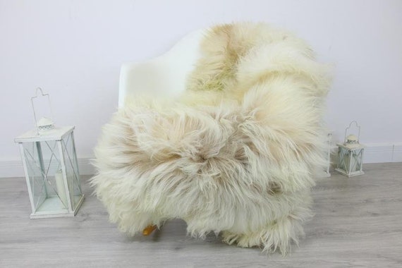 Genuine Natural rare Icelandic Sheepskin Rug, Pelt, soft long fur - ivory Scandinavian Decor Sofa Sheepskin throw Chair Cover Natural