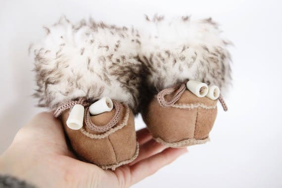 Baby Christmas Set Booties + Gloves | Baby first winter Booties | Sheepskin Slippers Booties | Winter Booties | Newborn leather Booties