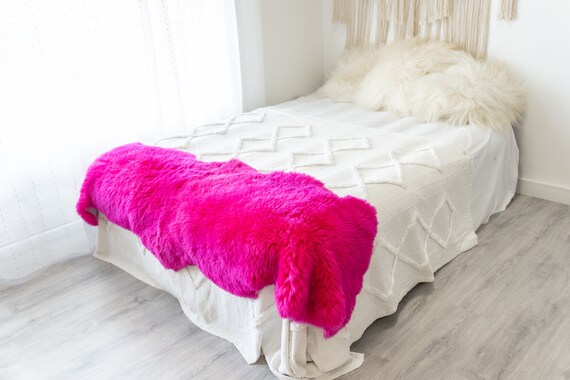 Double Amarant Pink Merino Sheepskin Rug | Long rug | Shaggy Rug | Chair Cover | Area Rug | Pink Rug | Carpet | Pink Throw | 4POL16