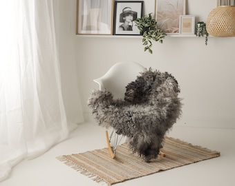 Real Sheepskin Rug Genuine Rare Gotland Sheepskin Rus - Curly Fur Rug Scandinavian Sheep skin - Gray Brown Sheepskin #G22