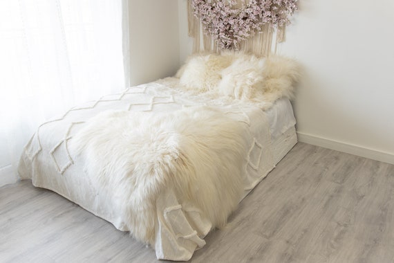 Double Icelandic Ivory Sheepskin Rug | Long rug | Shaggy Rug | Chair Cover | Area Rug | Double Rug | Icelandic Sheep skin #2pol7