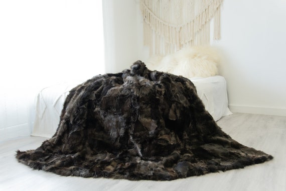 Luxurious Patchwork Toscana Sheepskin Real Fur Throw Real Fur Blanket | Sheepskin throw | Sheepskin Blanket Boho Throw Brown #FuFu103