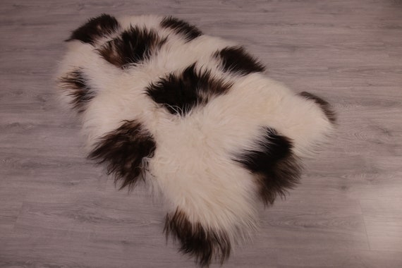 Double Sheepskin Rug Long rug Sheepskin Throw Chair Cover Runner Rug Carpet Brown White Sheepskin Sheep Skin Rug | ŚRSZ3