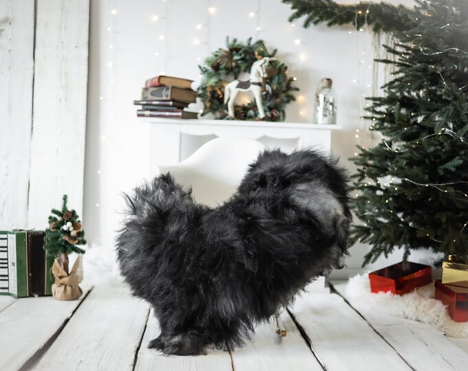Real Icelandic Sheepskin Rug Scandinavian Decor Sofa Christmas Sheepskin throw Chair Cover Natural Sheep Skin Rugs Gray Black #Iceland572