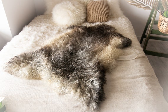 Real Sheepskin Rug Genuine Rare Gotland Sheepskin Rus - Curly Fur Rug Scandinavian Sheep skin - Gray Brown Sheepskin #Bohgot4