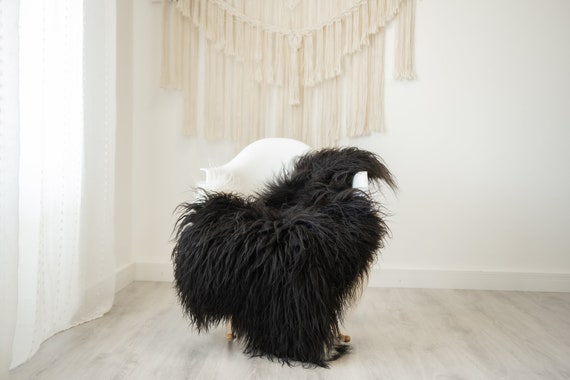 Real Icelandic Sheepskin Rug Scandinavian Home Decor Sofa Sheepskin throw Chair Cover Natural Sheep Skin Rugs Black Curly fur #Iceland509