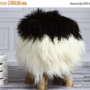 ON SALE Icelandic Sheepskin Stool | Sheepskin pouf | Sheepskin Chair | Wooden stool | Rustic stool | dressing table chair | White Stool
