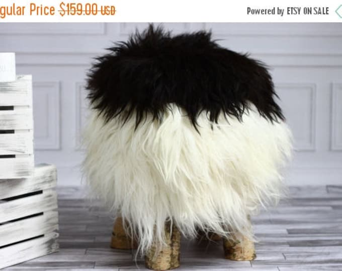 ON SALE Icelandic Sheepskin Stool | Sheepskin pouf | Sheepskin Chair | Wooden stool | Rustic stool | dressing table chair | White Stool