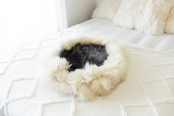 Sheepskin Cat Bed Or Dog Bed Cat Cave Unique Pet Bed Cat House Pet Furniture Hand Made With Genuine Real Sheepskin XXL Extra Large #Bed23