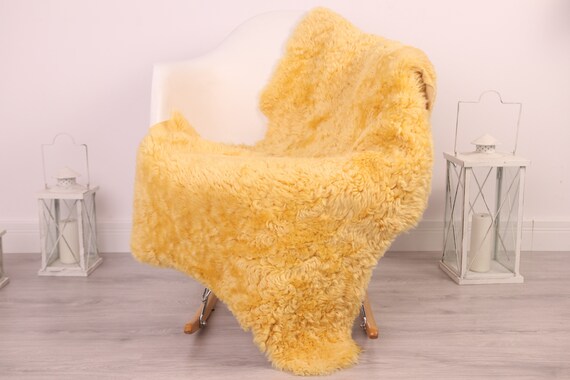Real Sheepskin Rug Genuine Rare Gotland Sheepskin Rus - Curly Fur Rug Scandinavian Sheepvskin - Beige Yellow Sheepskin #4Margot31