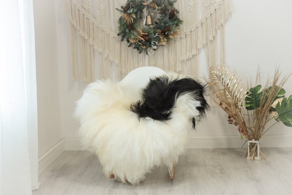 Real Icelandic Sheepskin Rug Scandinavian Decor Sofa Sheepskin throw Chair Cover Natural Sheep Skin Rugs Black Ivory #Iceland96