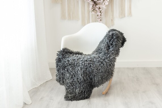 Real Sheepskin Rug Genuine Rare Gotland Sheepskin Rus - Curly Fur Rug Scandinavian Sheep skin - Curly Rug Gray Sheepskin #G19