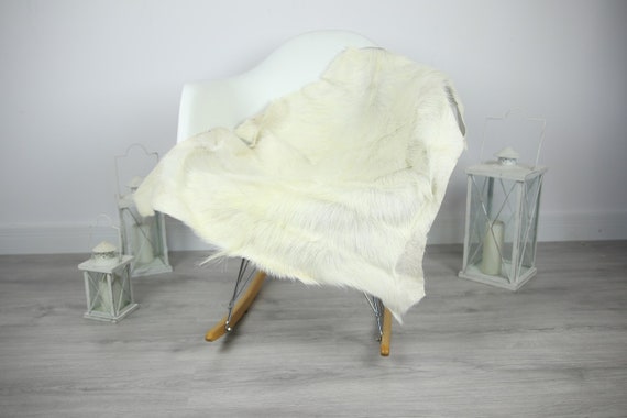 Natural Real Goatskin Rug, Goat Hide Goat Rug Ivory White #Goat15