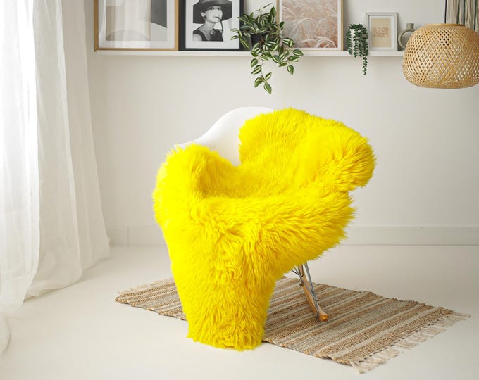 Real Sheepskin Rug Shaggy Rug Chair Cover Scandinavian Home Sheepskin Throw Sheep Skin Yellow Sheepskin Home Decor Rugs #Mher142