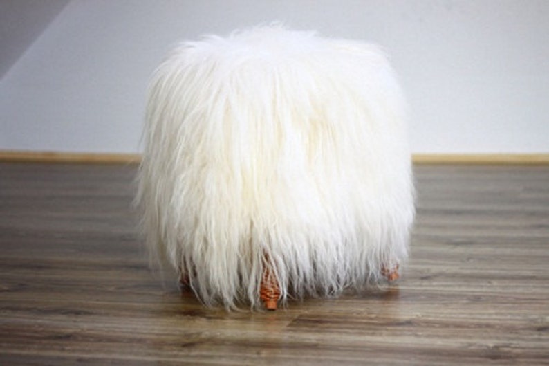 Exclusive Luxury Beautiful Unique Natural, Real icelandic Sheepskin Stool, bench, chair cover soft, long fur image 4