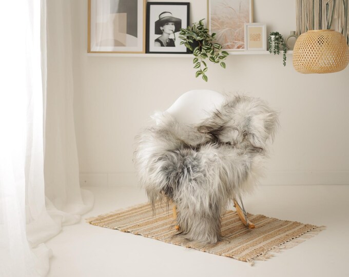 Real Icelandic Sheepskin Rug Scandinavian Decor Sofa Sheepskin throw Chair Cover Natural Sheep Skin Rugs Gray White #Iceland1617