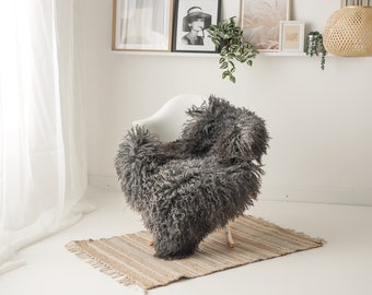 Real Sheepskin Rug Genuine Rare Gotland Sheepskin Rus - Curly Fur Rug Scandinavian Sheep skin - Gray Brown Sheepskin #G1