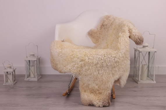 Real Sheepskin Rug Genuine Rare Gotland Sheepskin Rus - Curly Fur Rug Scandinavian Sheepvskin - Ivory Brown Sheepskin #4Margo4