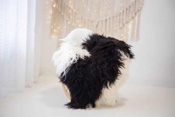 Real Icelandic Sheepskin Rug Scandinavian Decor Sofa Sheepskin throw Chair Cover Natural Sheep Skin Rugs Blanket Black White #Iceland679