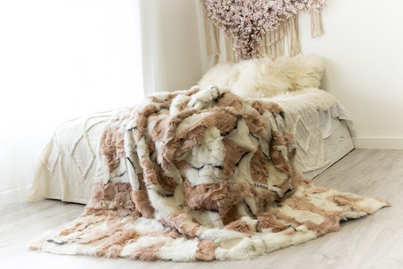 Luxurious Patchwork Toscana Sheepskin Real Fur Throw | Real Fur Blanket | Sheepskin throw | Sheepskin Blanket | Boho Throw |FuFu63