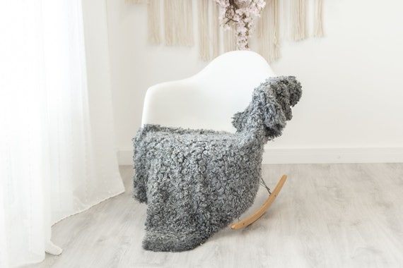Real Sheepskin Rug Genuine Rare Gotland Sheepskin Rus - Curly Fur Rug Scandinavian Sheep skin - Curly Rug Gray Sheepskin #G20
